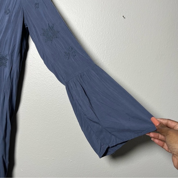 Monoreno Anthropologie Women Tunic Top Small Blue Embroidered Lace Boho Cottage - Picture 2 of 9